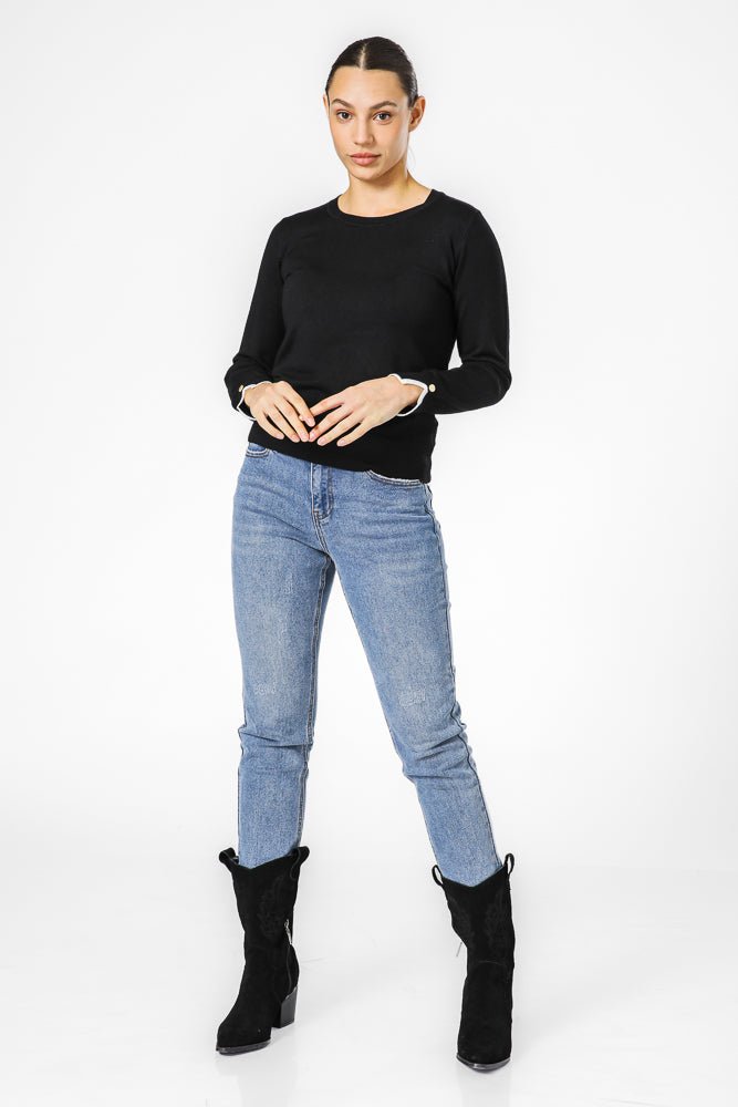 סריג קלאסי עם מפתח עגול לנשים  | קנת קול