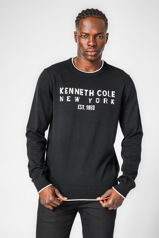 KENNETH COLE - סריג בייסיק צווארון עגול בצבע שחור - MASHBIR//365