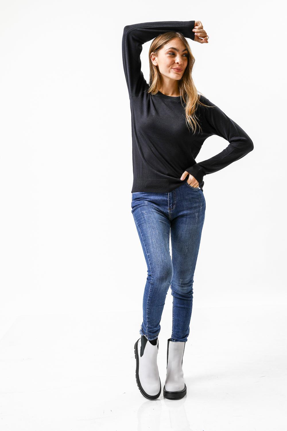 חולצת סריג דקה לנשים בצבע נייבי | קנת קול