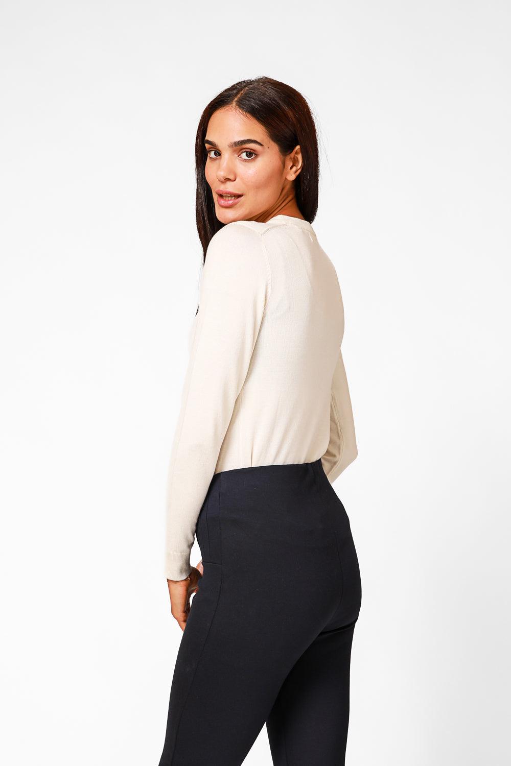 חולצת סריג דקה לנשים בצבע שמנת | קנת קול
