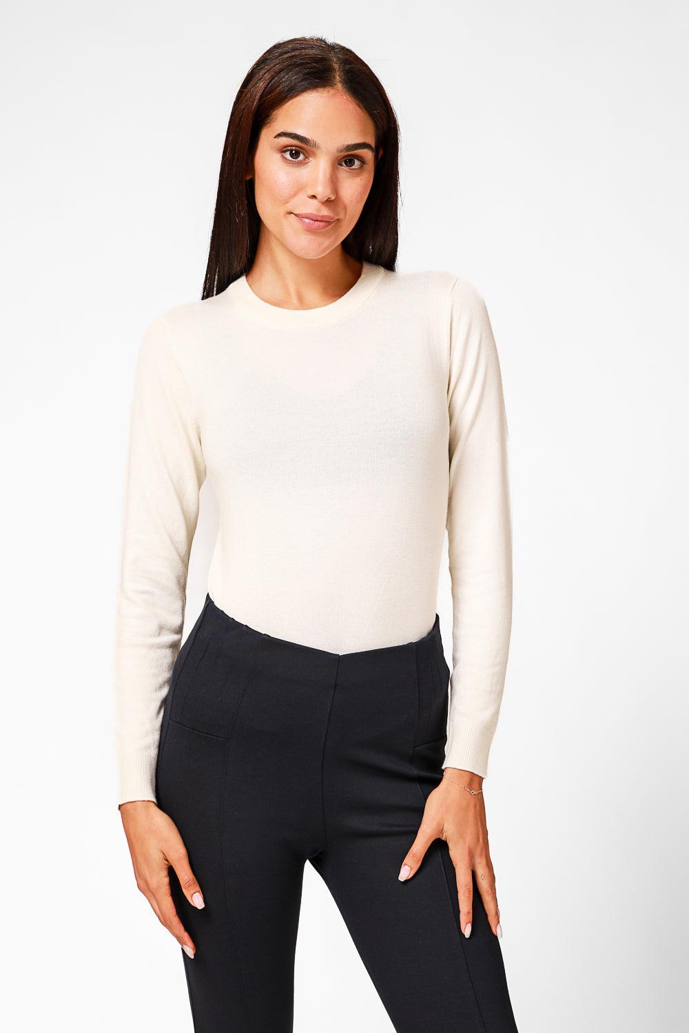 חולצת סריג דקה לנשים בצבע שמנת | קנת קול