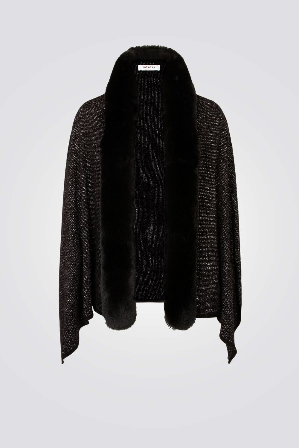 MORGAN - סריג פונצ'ו בצבע שחור - MASHBIR//365