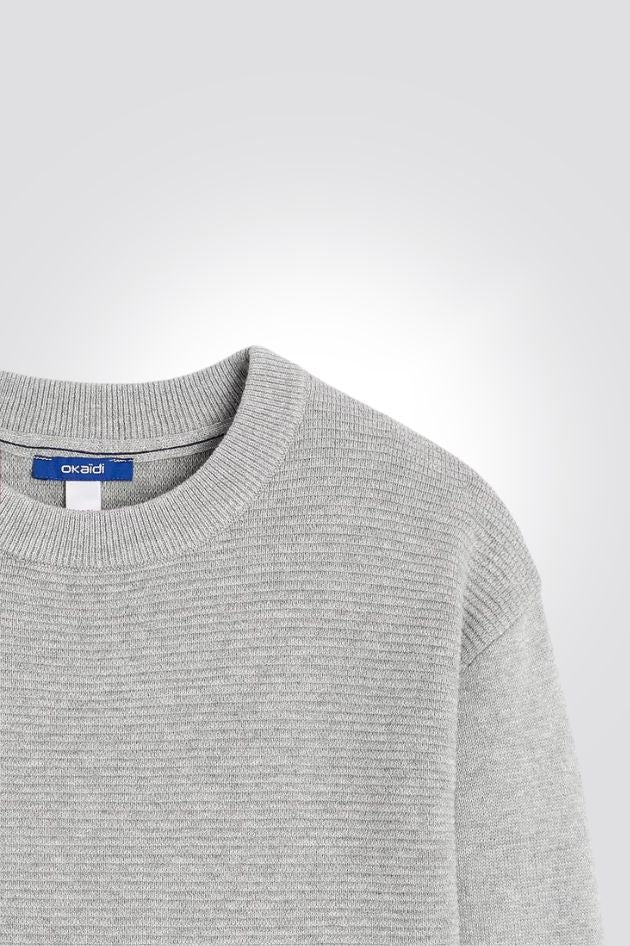 OKAIDI - סריג ילדים ריבס עם כיס קנגרו באפור בהיר - MASHBIR//365