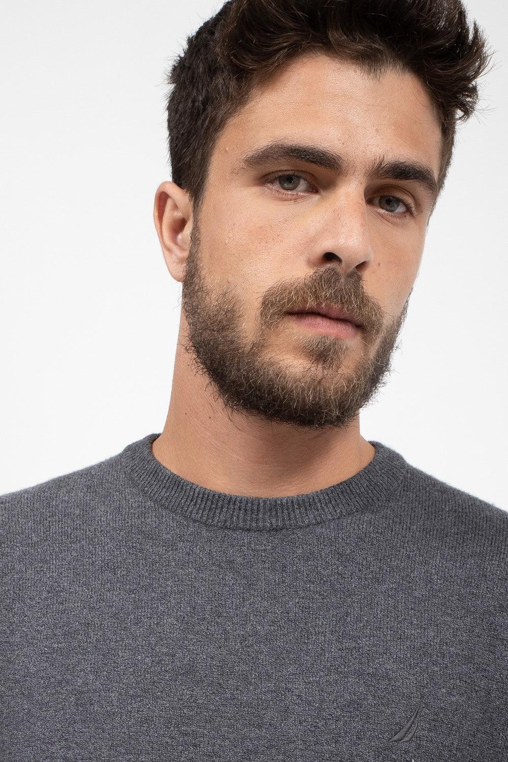 NAUTICA - סריג חלק אפור לוגו רקום - MASHBIR//365