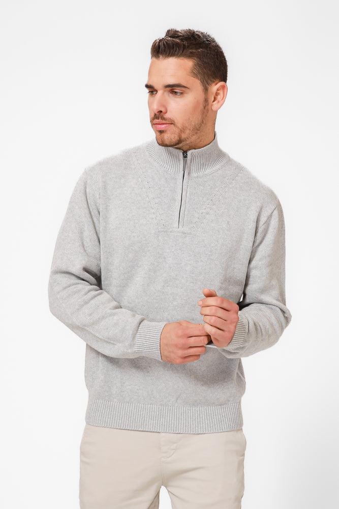 KENNETH COLE - סריג עם צווארון ורוכסן בצבע אפור - MASHBIR//365