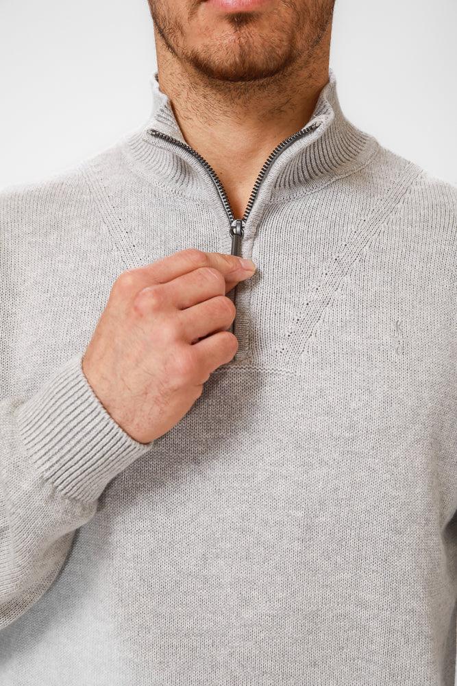 KENNETH COLE - סריג עם צווארון ורוכסן בצבע אפור - MASHBIR//365