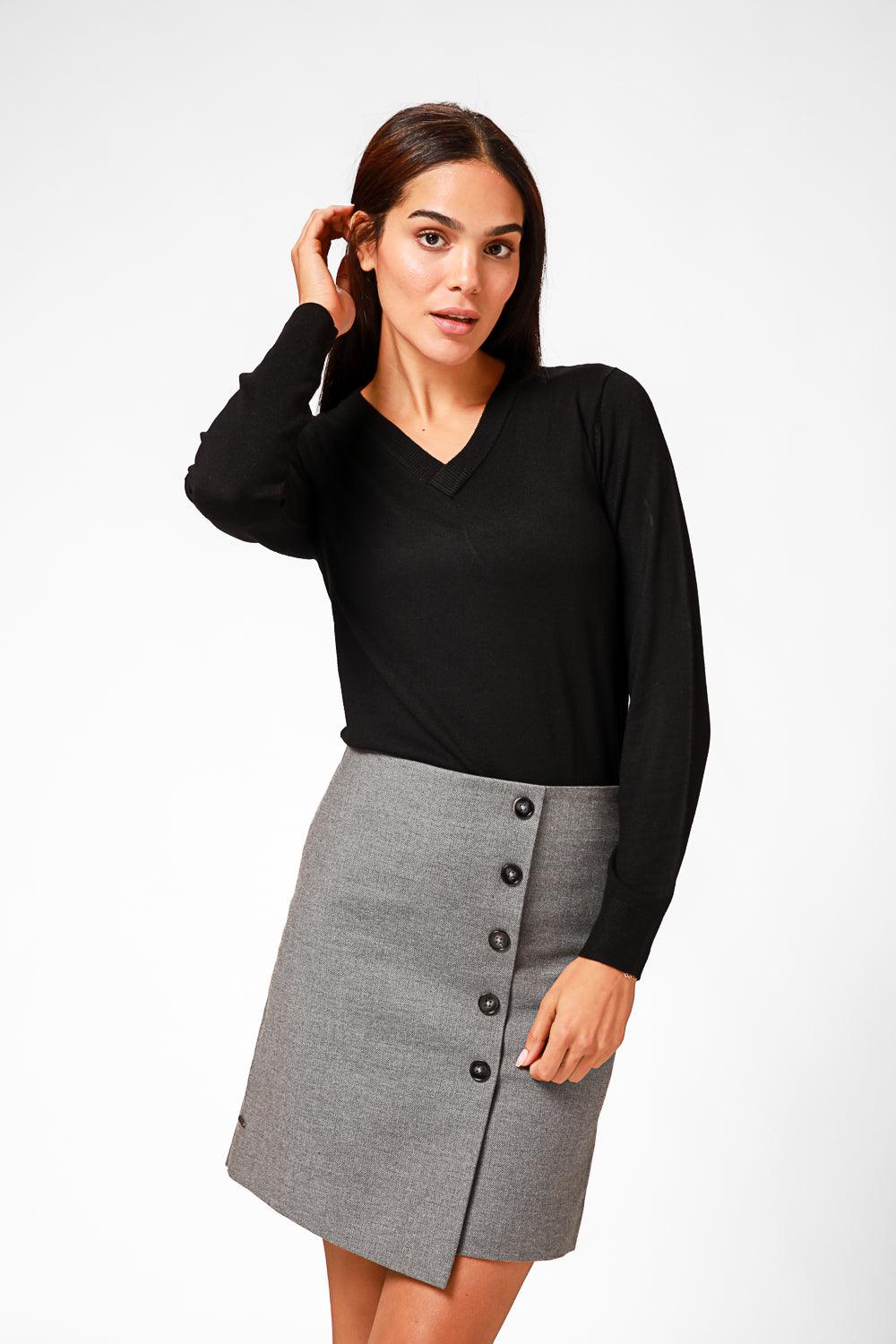 KENNETH COLE - סריג מחשוף וי עם שרוולים ארוכים בצבע שחור - MASHBIR//365