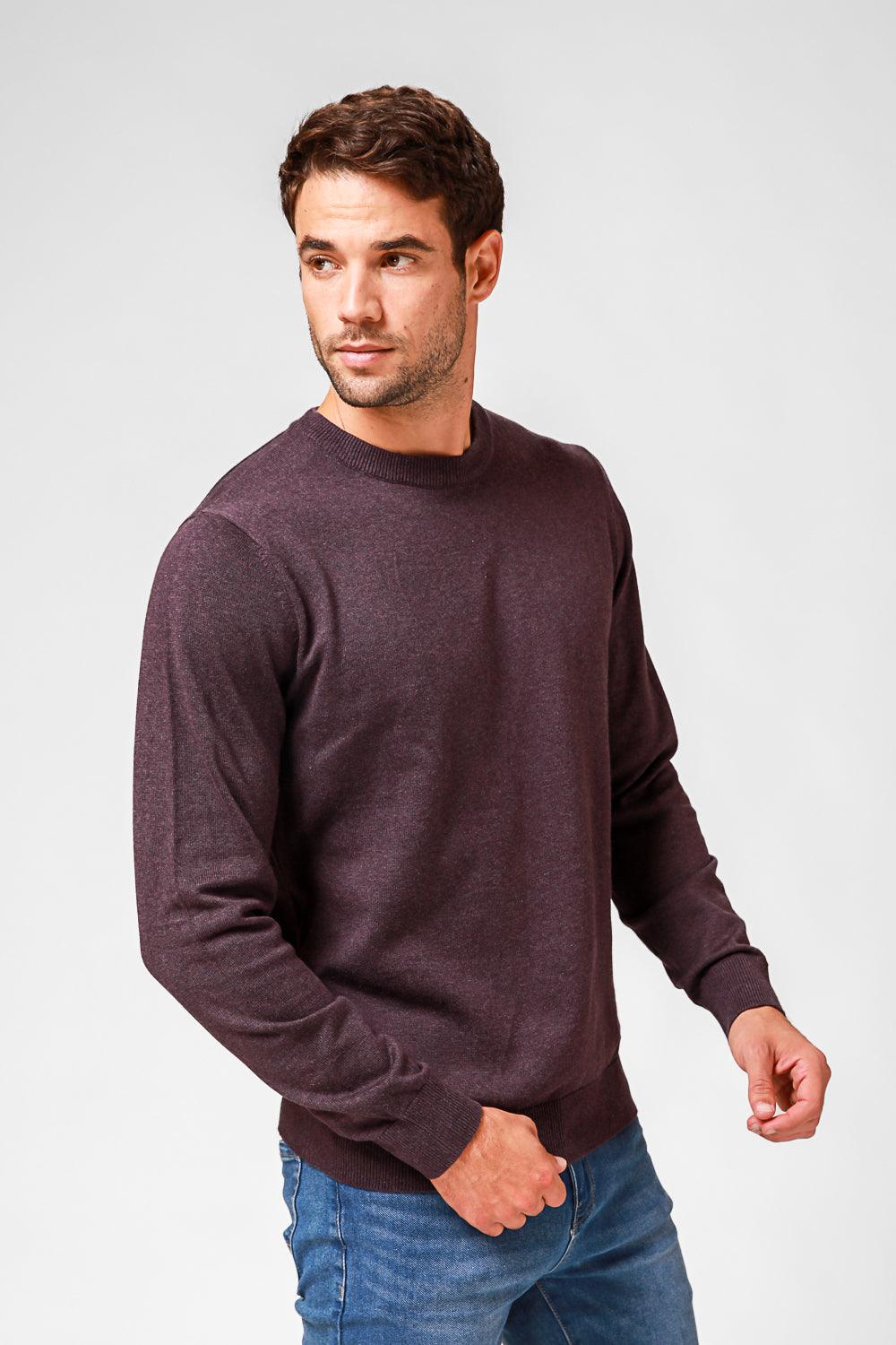 KENNETH COLE - סריג כותנה בייסיק עם צווארון עגול בצבע חציל - MASHBIR//365