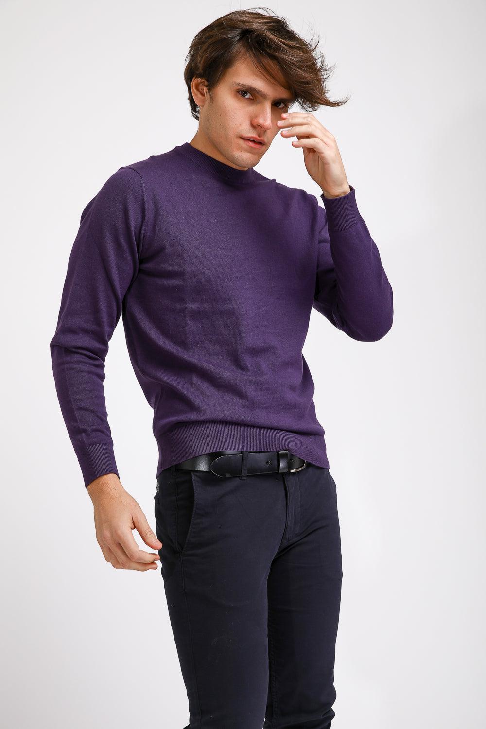 KENNETH COLE - סריג כותנה בייסיק עם צווארון עגול בצבע סגול - MASHBIR//365