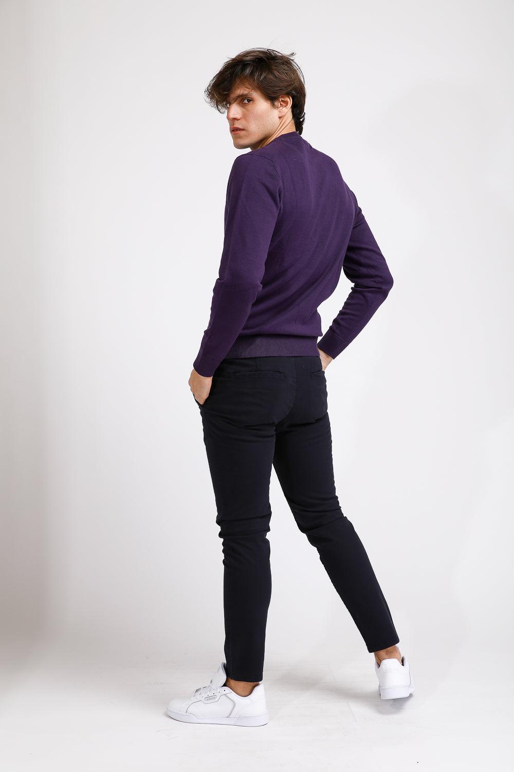 KENNETH COLE - סריג כותנה בייסיק עם צווארון עגול בצבע סגול - MASHBIR//365