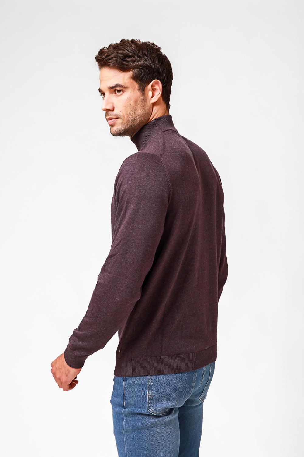 KENNETH COLE - סריג כותנה בייסיק עם צווארון גולף קצר בצבע חציל - MASHBIR//365