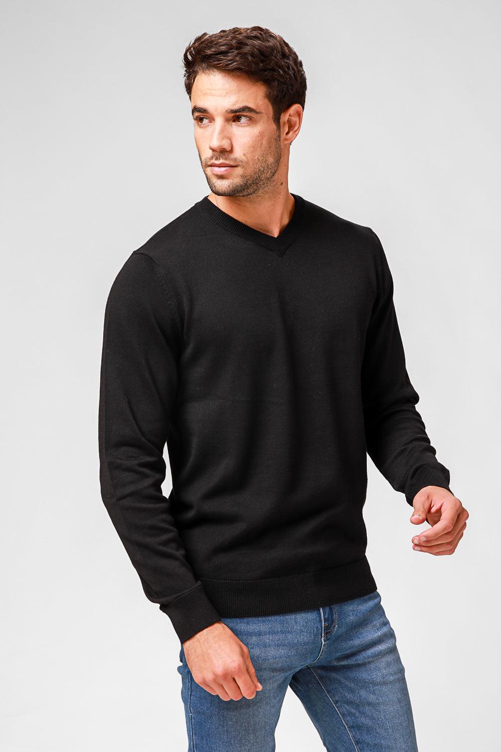 KENNETH COLE - סריג כותנה בייסיק צווארון V בצבע שחור - MASHBIR//365