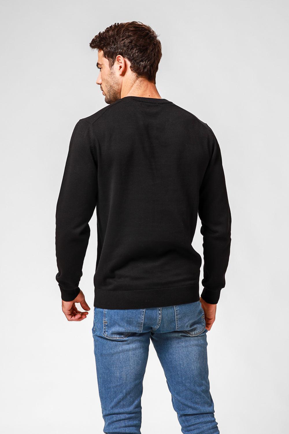 KENNETH COLE - סריג כותנה בייסיק צווארון V בצבע שחור - MASHBIR//365