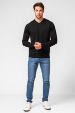 KENNETH COLE - סריג כותנה בייסיק צווארון V בצבע שחור - MASHBIR//365