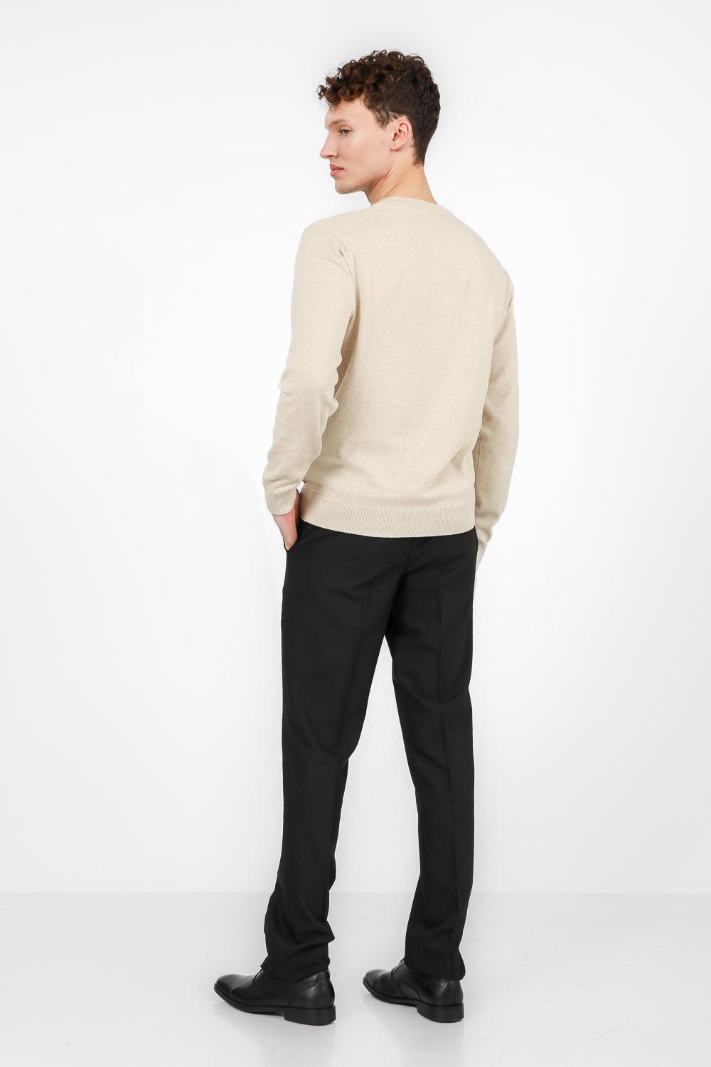 KENNETH COLE - סריג כותנה בייסיק צווארון V בצבע STONE - MASHBIR//365