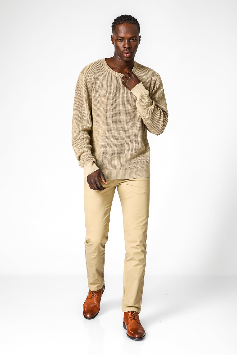 KENNETH COLE - סריג וואפל בצבע קרם - MASHBIR//365