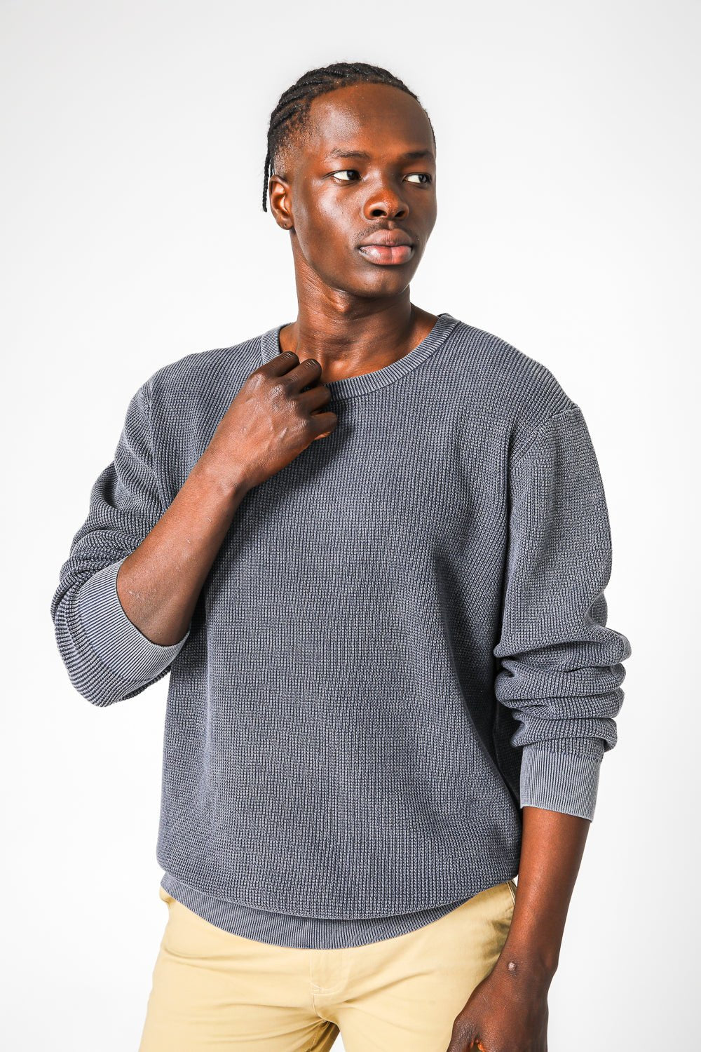 KENNETH COLE - סריג וואפל בצבע נייבי - MASHBIR//365