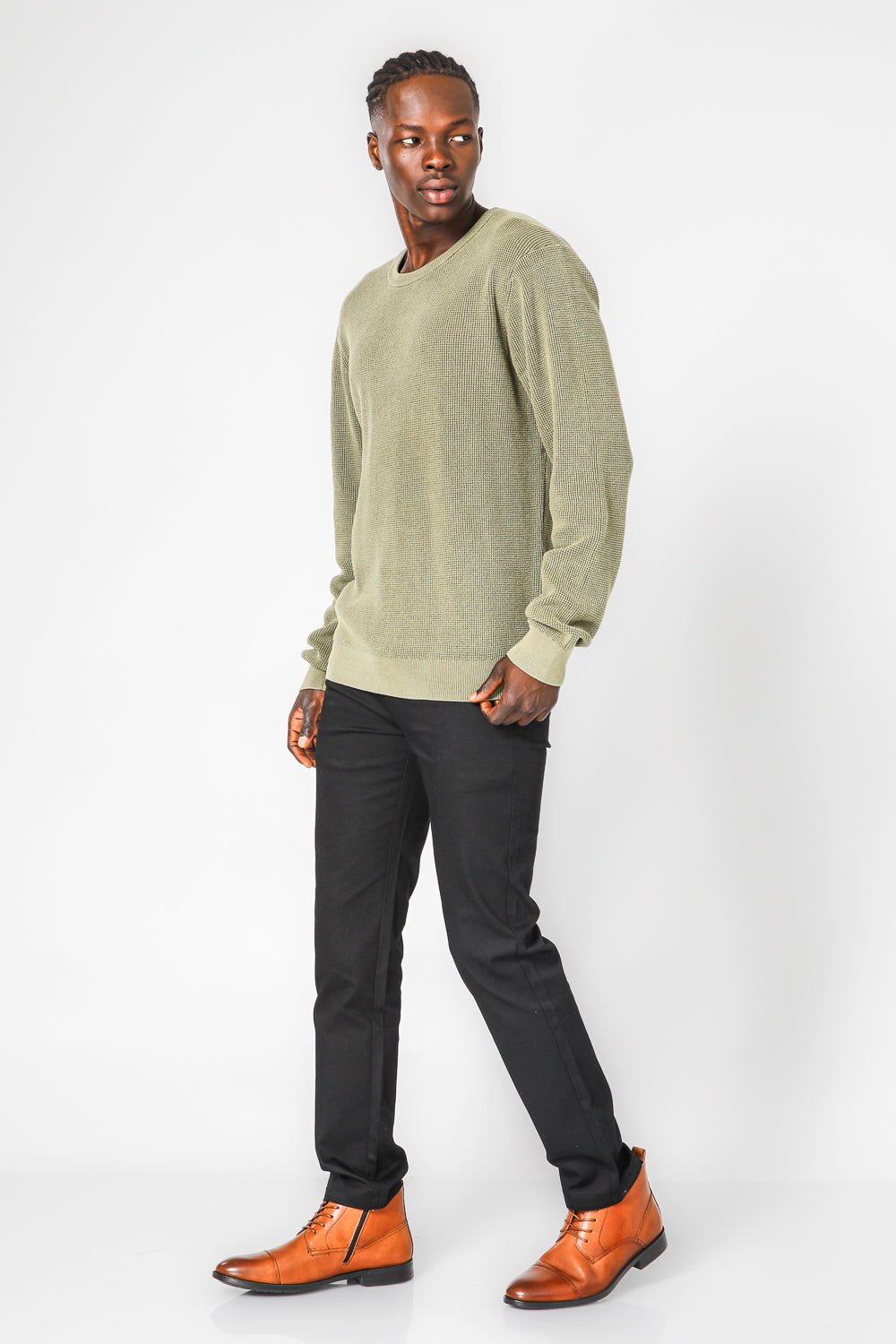 KENNETH COLE - סריג וואפל בצבע זית - MASHBIR//365