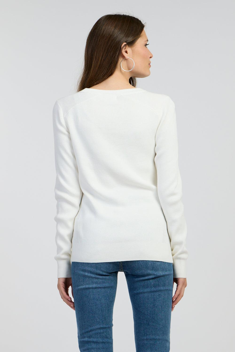 NAUTICA - סריג צווארון עגול עם לוגו רקמה בצבע לבן - MASHBIR//365