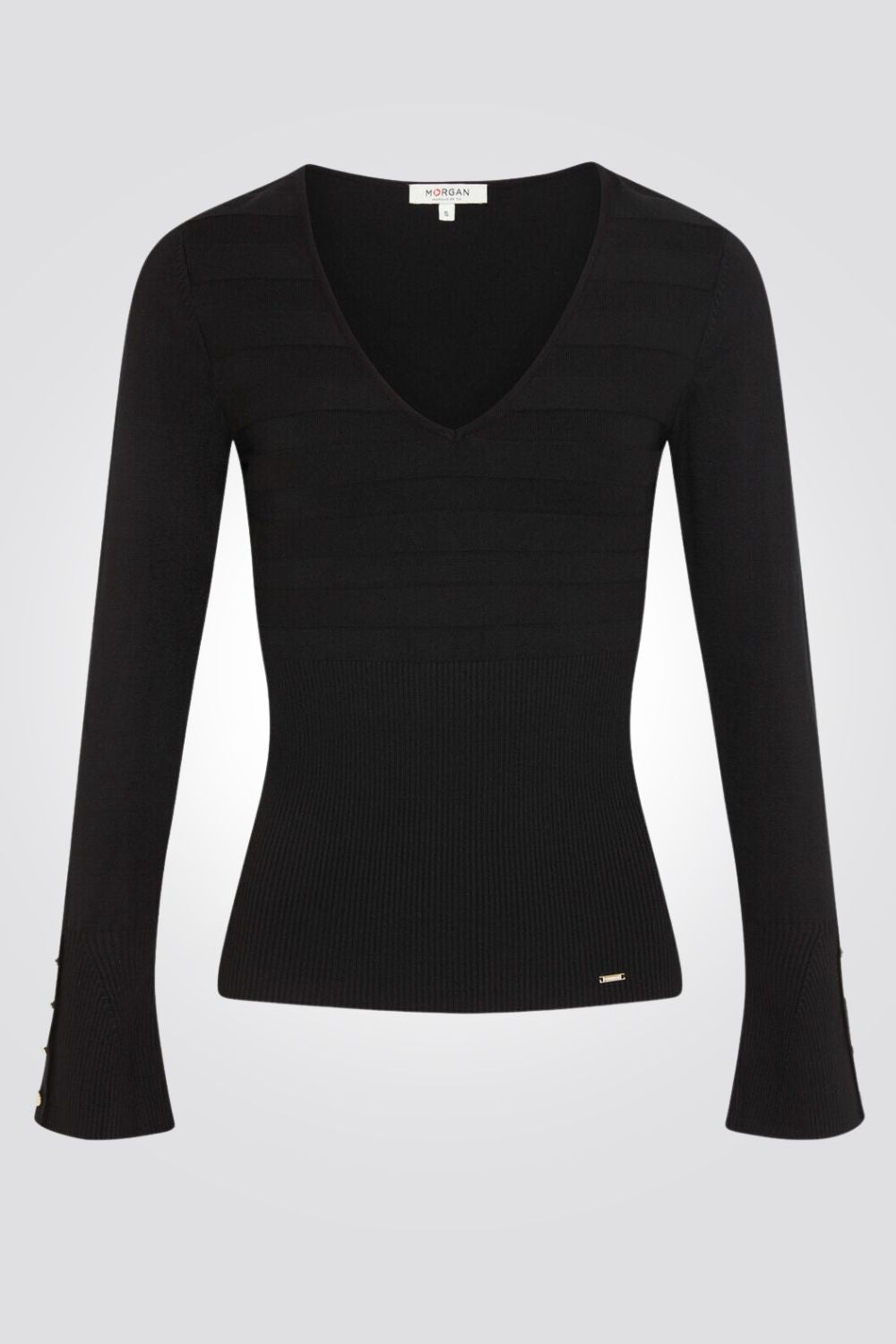 MORGAN - סודר וי עם כפתורים בשרוול בשחור - MASHBIR//365