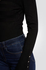 MORGAN - סודר וי עם כפתורים בשרוול בשחור - MASHBIR//365