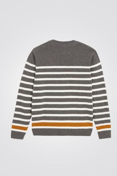 OKAIDI - סוודר ילדים אפור עם פסים לבנים - MASHBIR//365