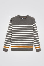 OKAIDI - סוודר ילדים אפור עם פסים לבנים - MASHBIR//365