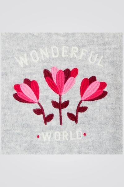 OKAIDI - סוודר ילדות אפור מלאנג' בהיר עם ריקמת פרחים ורודים - MASHBIR//365