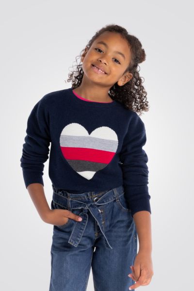 OKAIDI - סוודר ילדות כחול עם לב ציבעוני - MASHBIR//365