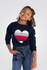 OKAIDI - סוודר ילדות כחול עם לב ציבעוני - MASHBIR//365