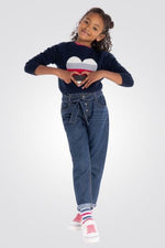 OKAIDI - סוודר ילדות כחול עם לב ציבעוני - MASHBIR//365