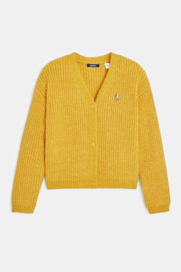 OKAIDI - סוודר קרדיגן בצבע צהוב לילדות - MASHBIR//365
