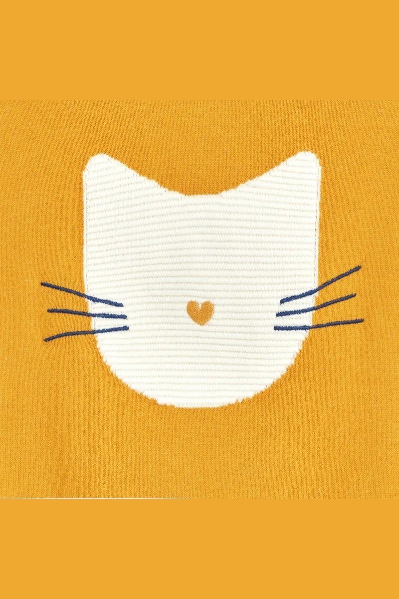 OKAIDI - סוודר חתול רקום בצבע צהוב לילדות - MASHBIR//365