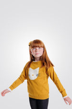 OKAIDI - סוודר חתול רקום בצבע צהוב לילדות - MASHBIR//365