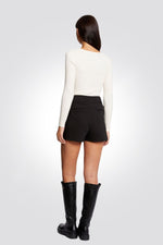 MORGAN - סוודר וי ריבס עם רוכסן מקדימה בשמנת - MASHBIR//365