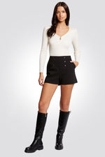 MORGAN - סוודר וי ריבס עם רוכסן מקדימה בשמנת - MASHBIR//365