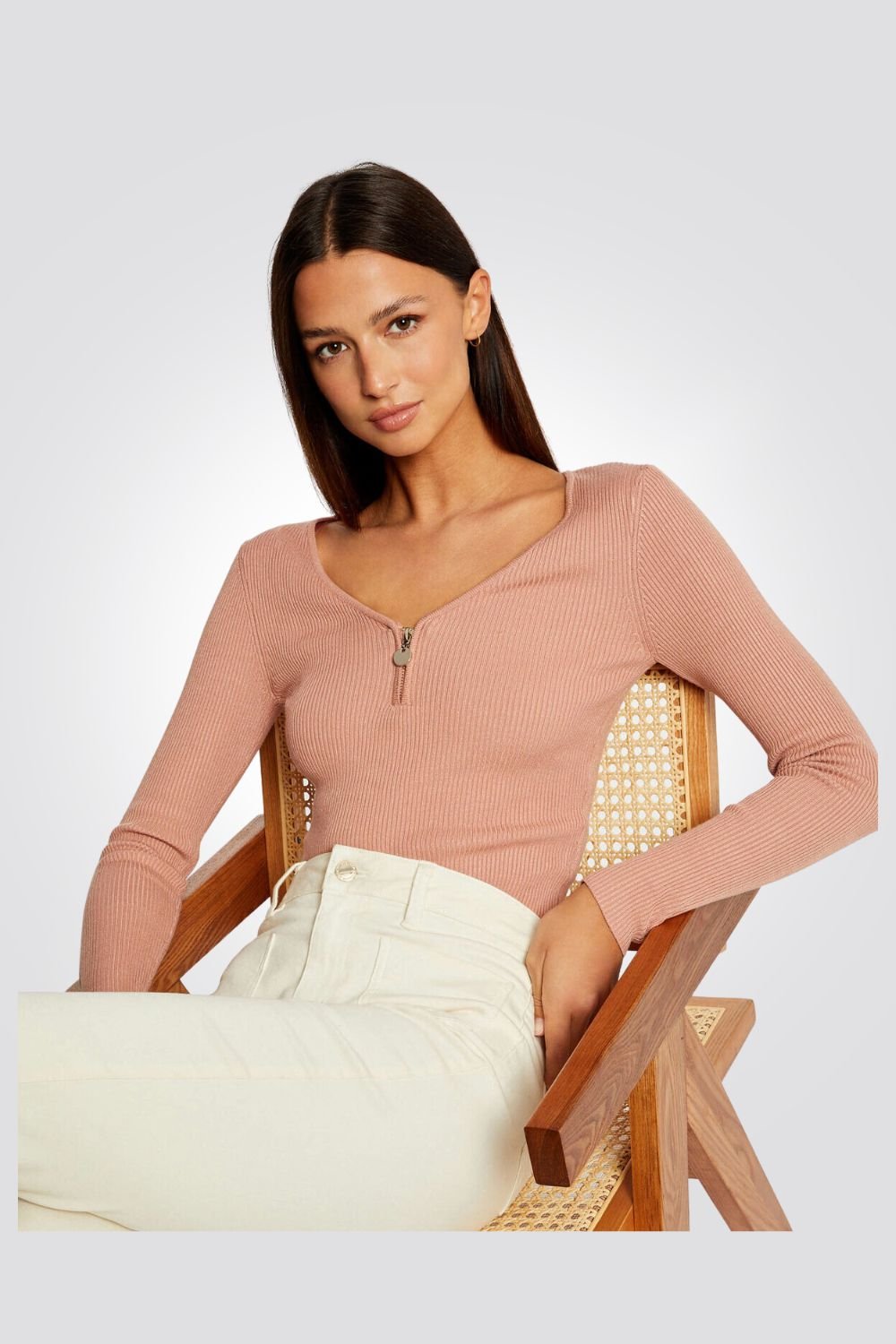 MORGAN - סוודר וי ריבס עם רוכסן מקדימה בורוד עתיק - MASHBIR//365