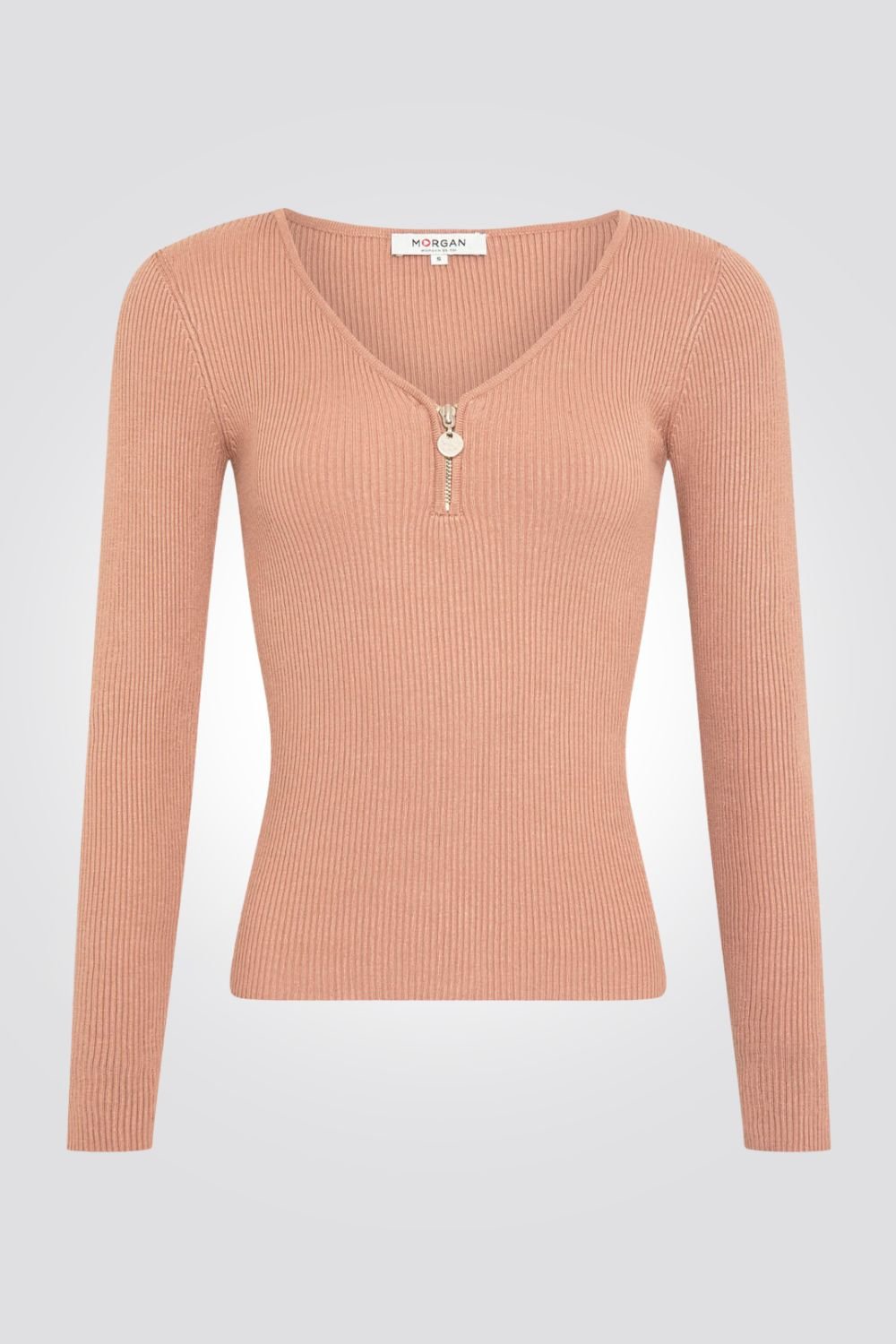 MORGAN - סוודר וי ריבס עם רוכסן מקדימה בורוד עתיק - MASHBIR//365