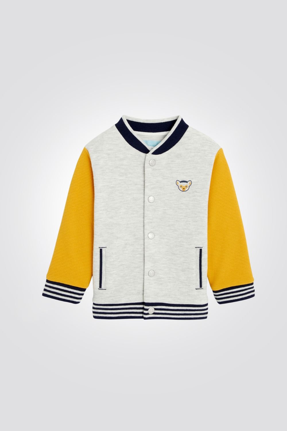 OBAIBI - סוויטשירט ג'קט תינוקות ריבס אפור עם שרוול צהוב - MASHBIR//365