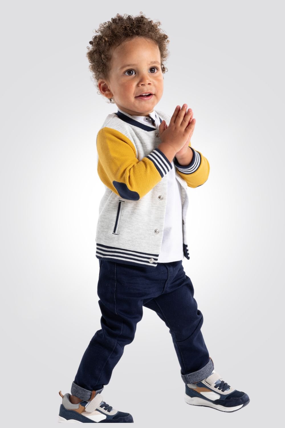 OBAIBI - סוויטשירט ג'קט תינוקות ריבס אפור עם שרוול צהוב - MASHBIR//365