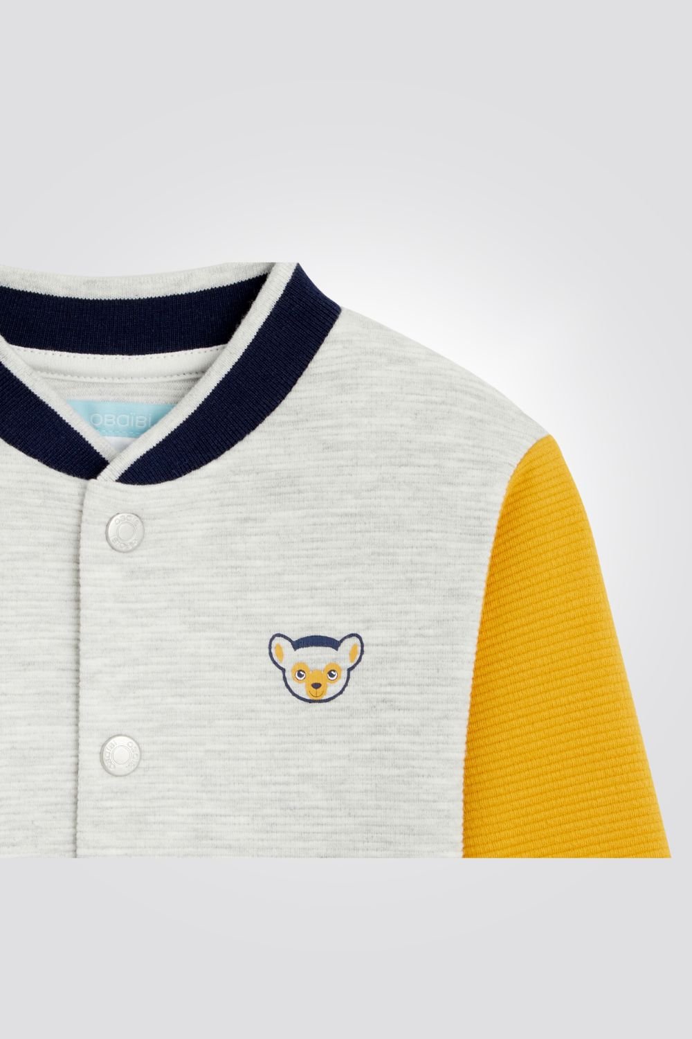 OBAIBI - סוויטשירט ג'קט תינוקות ריבס אפור עם שרוול צהוב - MASHBIR//365