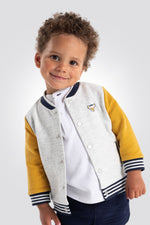 OBAIBI - סוויטשירט ג'קט תינוקות ריבס אפור עם שרוול צהוב - MASHBIR//365