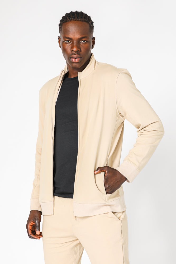 DELTA - סוויטשירט עם רוכסן מבד דק בצבע בז' - MASHBIR//365