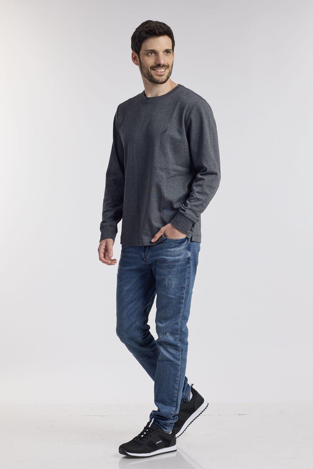 NAUTICA - סווטשירט אפור כהה עם לוגו רקום - MASHBIR//365