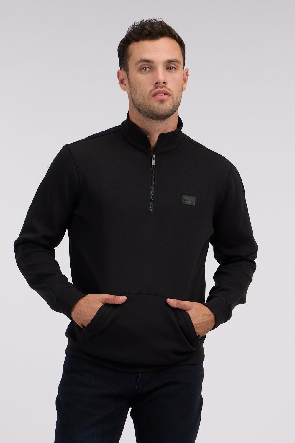 NAUTICA - סווטשירט אלגנטי קנגרו עם רוכסן בצבע שחור - MASHBIR//365