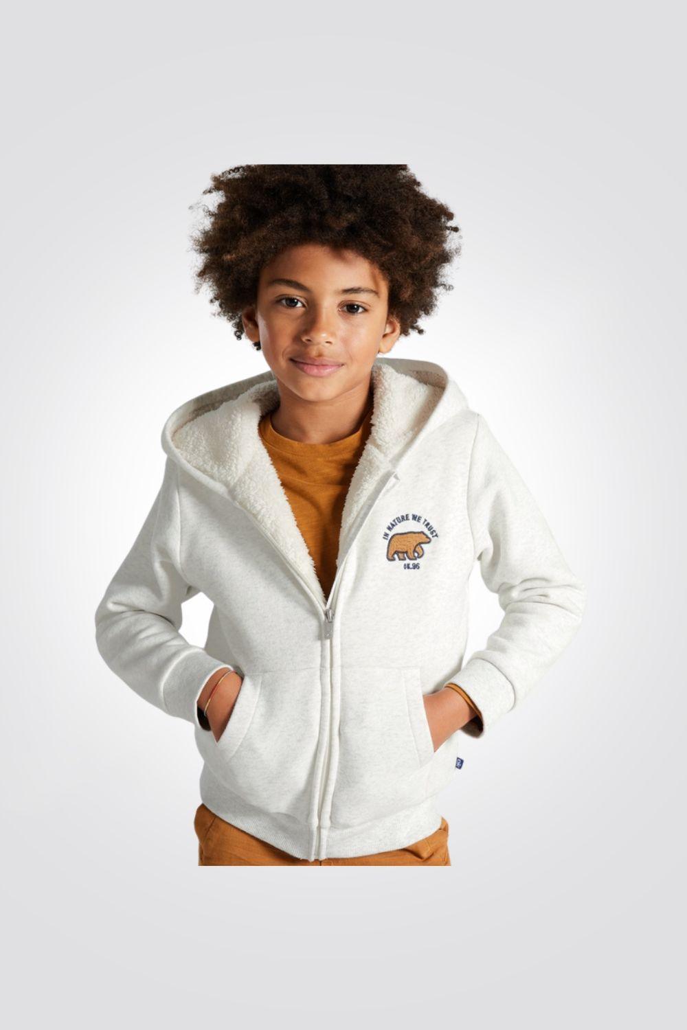 OKAIDI - סווטשירט בטנת פליז בצבע לבן לילדים - MASHBIR//365