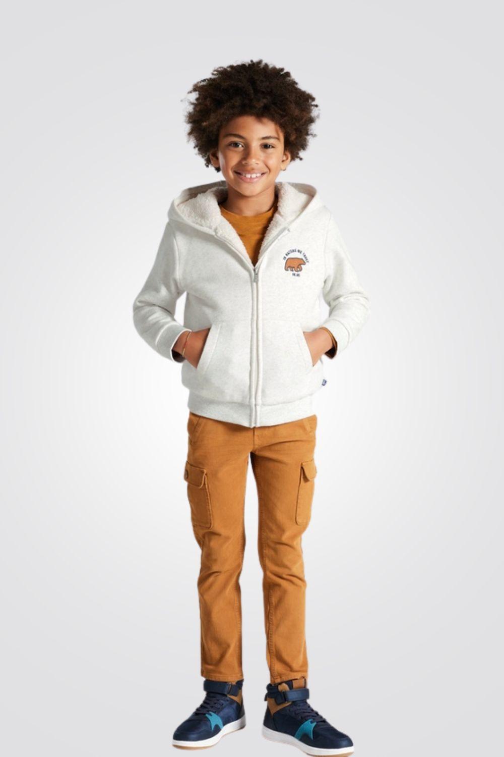 OKAIDI - סווטשירט בטנת פליז בצבע לבן לילדים - MASHBIR//365