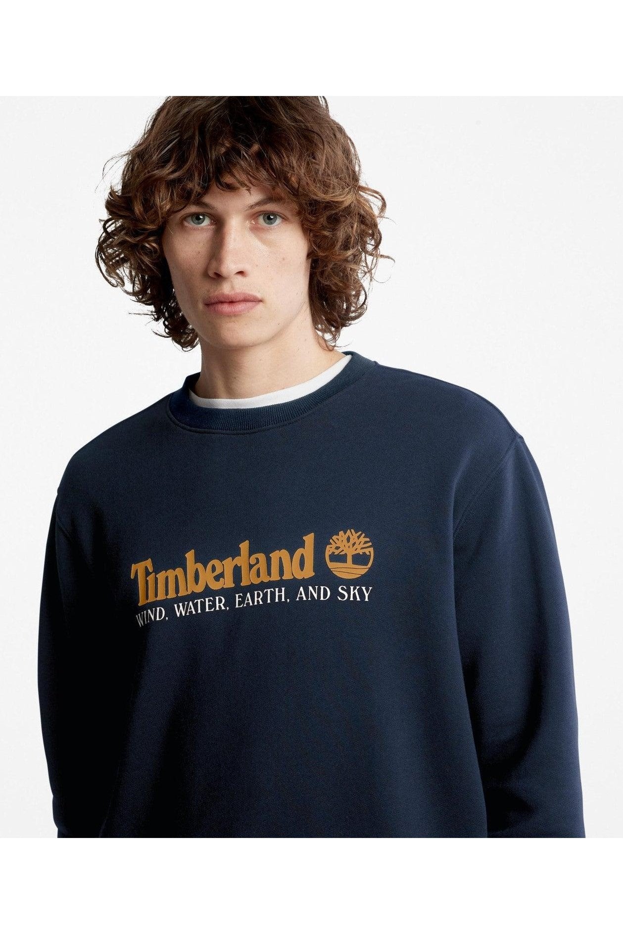 TIMBERLAND - סווטשירט CREW רקמת לוגו צבע נייבי - MASHBIR//365