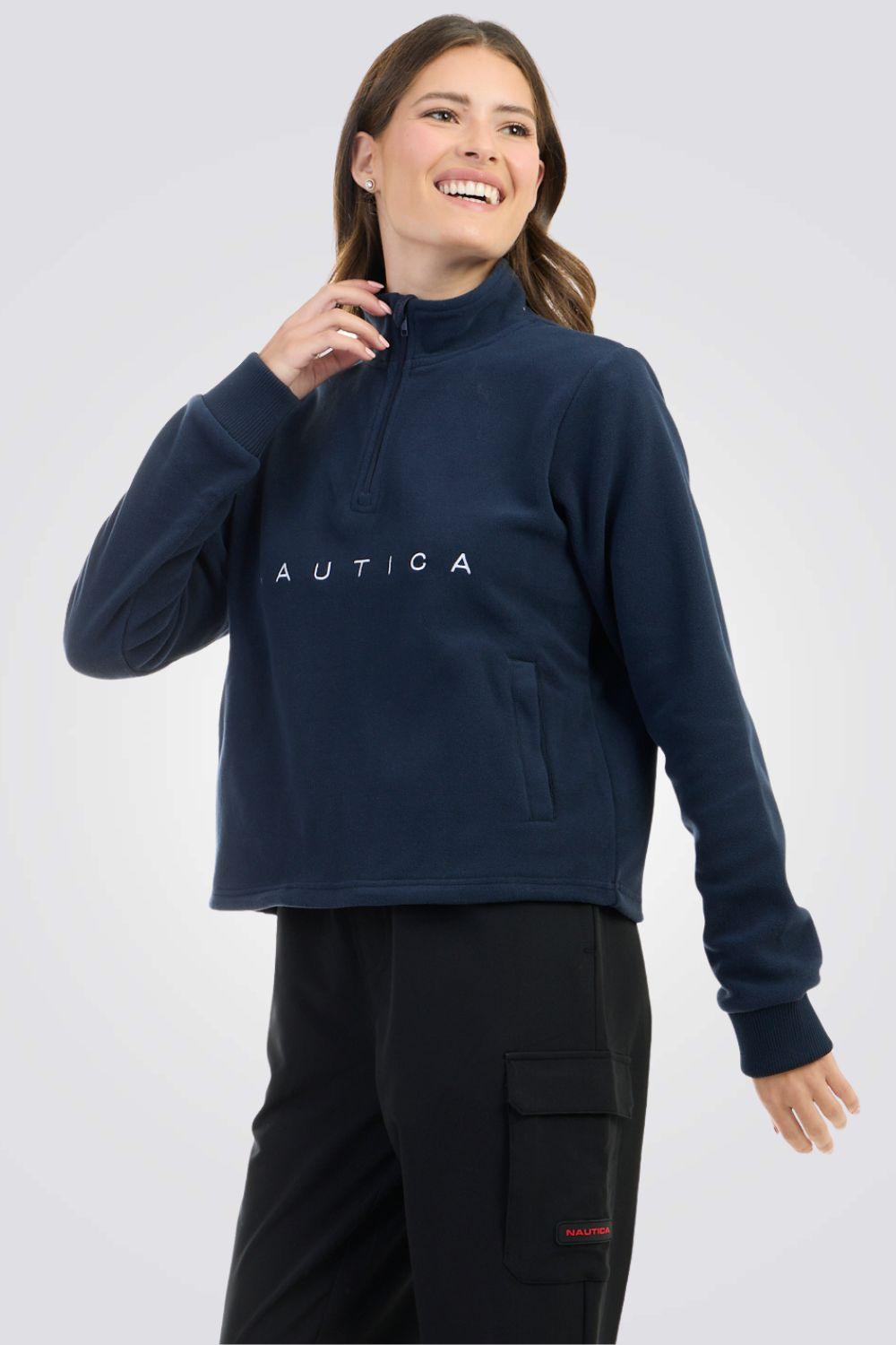 NAUTICA - סווטשירט פליז עם רוכסן בצבע נייבי - MASHBIR//365