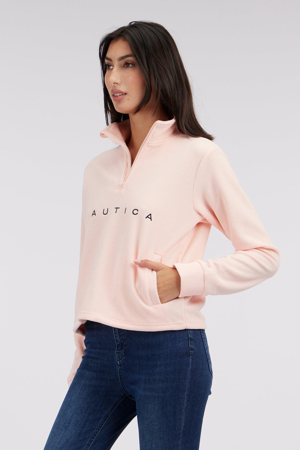 NAUTICA - סווטשירט פליז עם רוכסן בצבע ורוד - MASHBIR//365